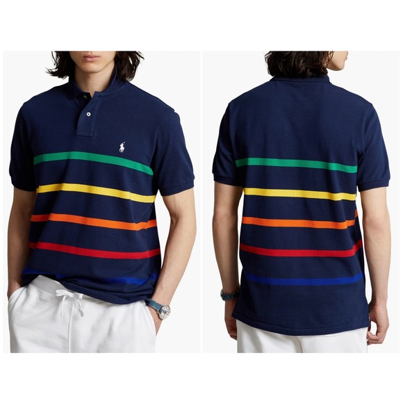 NWT‎ Polo Ralph Lauren Stripe Piqué Polo Classic Fit Navy Shirt Mens XL Timeless - Picture 1 of 10